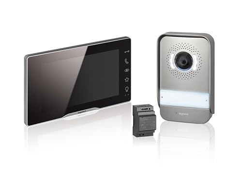 LEGRAND, EASYKIT Plus Video-Türsprechanlagen-Set mit 2-Draht-Anschluss, 7"-Farbmonitor-verspiegelt & Weitwinkelkamera, 1-/2-Familienhaus-Set, erweiterbar, Reiheneinbau-Netzgerät, IP54-IK07, 368915