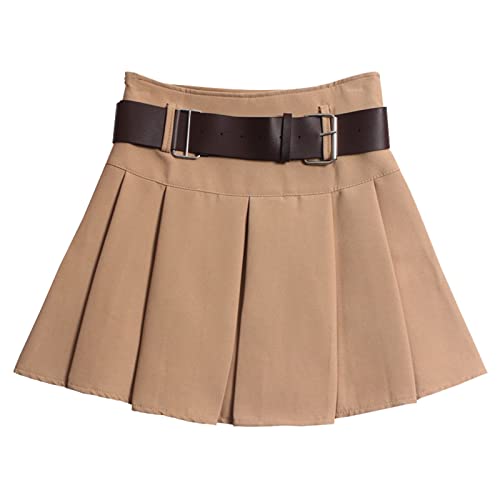 Damen Mit Gürtel Falten Halbrock Kurzer Rock Hohe Taille A Linie Regenschirmrock Minirock High Waist Damenrock Kurze Plissee Röcke Kurz Streetware Plisseerock Sexy Mini Faltenrock (Khaki, M)