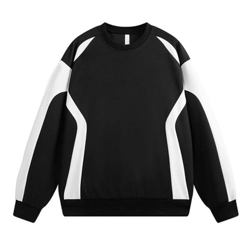 WKAYsIV Shirt Ausschnitt Herren Sexy im Frühling und Herbst, Neue Styles für Teenager im koreanischen Retro-Patchwork, lockere und schwere Mode, langärmelige Kleidung Herren Sweatshirt (White, XXL)