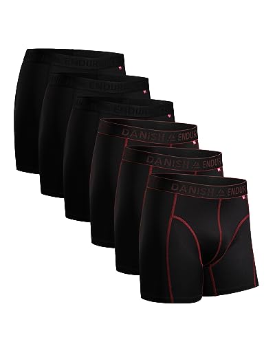 DANISH ENDURANCE 6er Pack Sport-Boxershorts, Geruchsneutral, Atmungsaktiv, Sportunterwäsche, für Herren Mehrfarbig (3X Schwarz, 3X Schwarz/Rote Nähte) 3XL