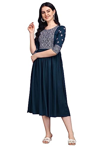 TRENDMALLS Damen Rayon Seide Neck Embroidrey Genäht Plissee Kurta/Kurti für Damen, Morpeach, XX-Large