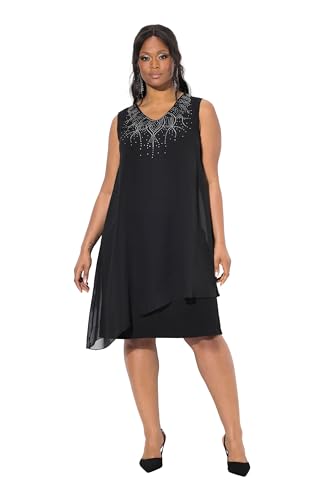 Ulla Popken Damen große Größen Übergrößen Plus Size Kleid, A-Linie, Ziersteine, V-Ausschnitt, ärmellos schwarz 46+ 836055130-46+