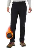 Pioneer Camp Herren Wanderhose Wasserdicht Cargohose Thermohose Atmungsaktive Fleece Gefüttert Winddichte Winterhose Outdoorhose mit 5 Utility Taschen Schwarz Größe:L