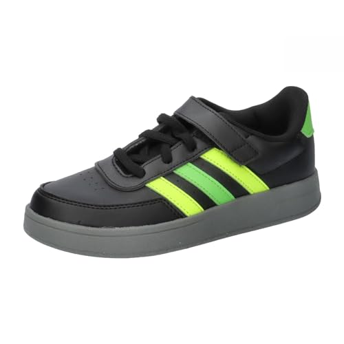 adidas Breaknet Lifestyle Court Elastic Lace and Top Strap Shoes Sneaker, Core Black Lucid Lemon Lucid Lime, 28 EU