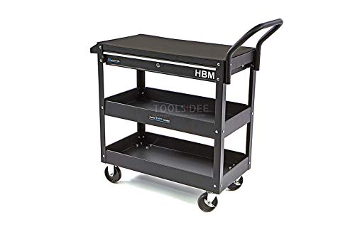 HBM Werkzeugwagen 3-lagig mit Schublade und Regal - 87 cm - Schwarz