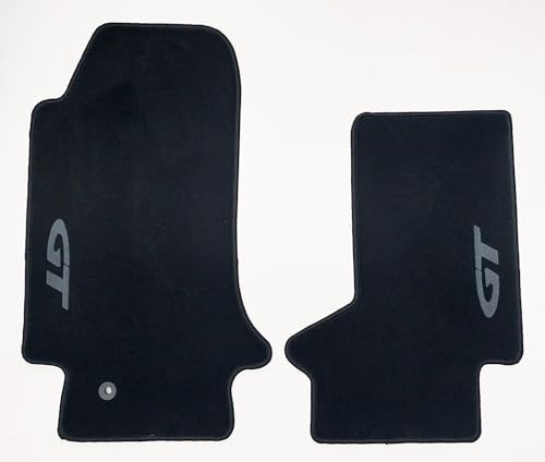Fußmatten passend für Opel GT ab 2007-, Premium Velours, Schwarz mit Logo GT dunkelgrau, Individuell zugeschnitten mit Halter
