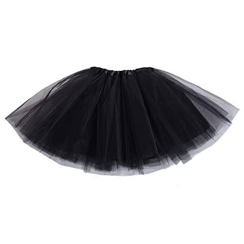 Damen Tütü Rock Minirock Stretch Mini Skater Tutu Rock Erwachsene Ballett Rock Tüll Rock für Party Kostüme Tanzen Schwarz