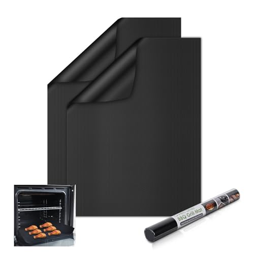 KitchenRaku Universal teflon ofen herdmatte 32X50cm, Antihaft- Backofeneinlagen für den Boden des Backofens, Wohnaccessoires & Küchenzubehör, Passend für die meisten Öfen und Herde (Schwarz 2 stück)
