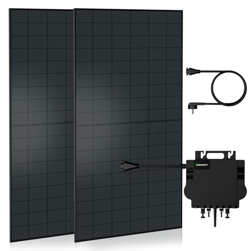 Balkonkraftwerk 1300W Solaranlage mit 800W Growatt Micro Wechselrichter WiFi Bluetooth, Glas-Glas Solarmodule 2X 500W Vollschwarz, Schukokabel 5m, Photovoltaik PV Anlage für Haus Dach Terrasse Balkon