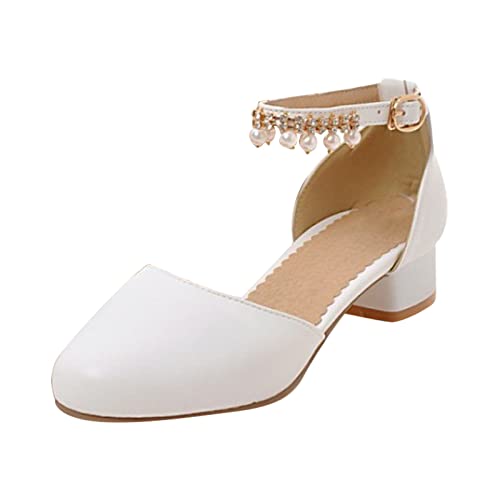 Mädchen Mary Jane Kleid Schuhe Pumps Low Heels Party High School Prom Sandalen Grils Kleid Schuhe Kids 35 (White, 33.5 Big Kids)