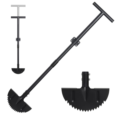 Starbover Rasenkantenstecher mit Verstellbarem Griff, Manueller Kantenschneider Schwarz 86-106cm, Professioneller Scharfer Sägezahn Halbmond Rasenschäler für Gehwege, Beete, Gartenkanten Hof