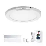 Leselux Akku Deckenlampe mit Bewegungsmelder, 6000mAh Aufladbar Batterie Deckenleuchte mit Fernbedienung, Ohne Stromanschluss 3 Modi Dimmbar 3000K/4500K/6500K, für Flur Treppe Balkon Garage, Φ19CM