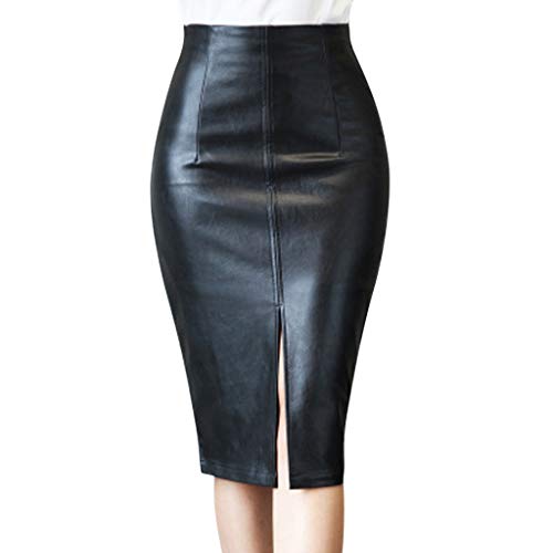 Rock Bleistift Lang Leder Latex Lack - Lederrock Mit Schlitz Vorne - Bleistiftrock Damen Knielang Leder - Große Größen Schwarz Pu Midirock Eng High Waist Rock Midi Curvy Sommerrock Elegant Sexy Röcke