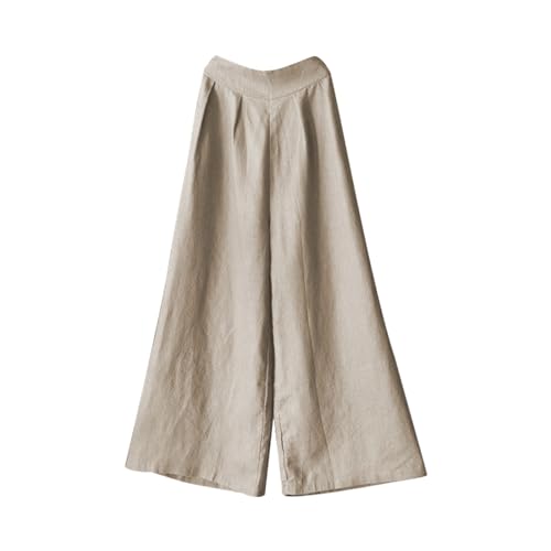 Damen Elegant Business Set Hosen Damen-Hose Lockerem Baumwollleinen mit weitem Bein, Vintage-Stil, lässige, verkürzte Hose Elegante Jogginghose Damen Sommerhosen für Tägliche Tragen (Beige, M)