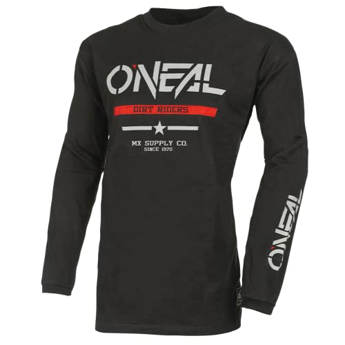 O'NEAL Element Youth Cotton Jersey Squadron V.22 I MX MTB Shirt I Kinder Sportshirt Jungen Langarm I MTB MX I Slim Fit für perfekte Passform I 100% Baumwolle | Schwarz Grau | L