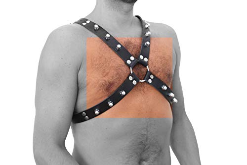 Echt Leder Herren Brust Harness schwarz mit Metallschrauben Bondage SM