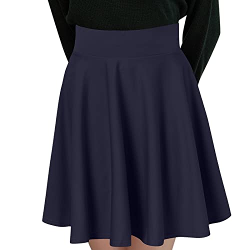 Klassisch Röck Geräumiger Saum Einfarbig Faltenrock Hohe Bund Lässig Atmungsaktiv Plissee Röcke Kurze Freizeitrock Elegant Elastisch Taille Plisseerock High Waist Damen Lockere Rock (Navy, S)