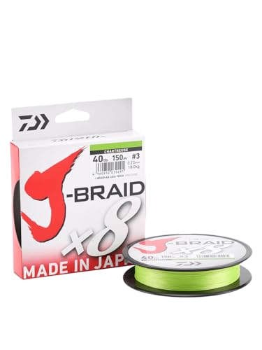 Daiwa J-Braid 8 Braid 0.22mm, 17,0kg/27,5lbs, 300m Chartreuse, rund geflochtene Angelschnur