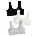 INNERSY Bustier Mädchen Baumwolle Sport BH Teenager Schwarz Weiß Grau Kinder Unterwäsche 3 Pack (L, Klassische Farbe)