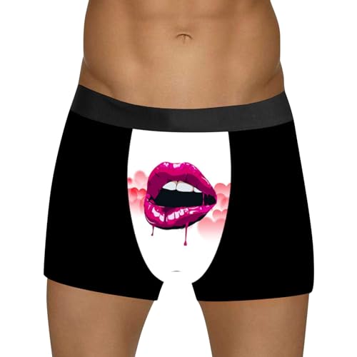 WKAYsIV S Unterhosen für Paare, modisch, lässig, bequem, Valentinstag Karneval Boxershorts Herren Print (Black, L)