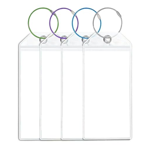 Zuofan 4 Stück Gepäckanhänger Kofferanhänger, 8.5 * 18.5 cm Transparente Kofferschilder, Wasserfeste PVC Gepäckanhänger mit 4 Verschraubbaren Metallband für Gepack Tasche