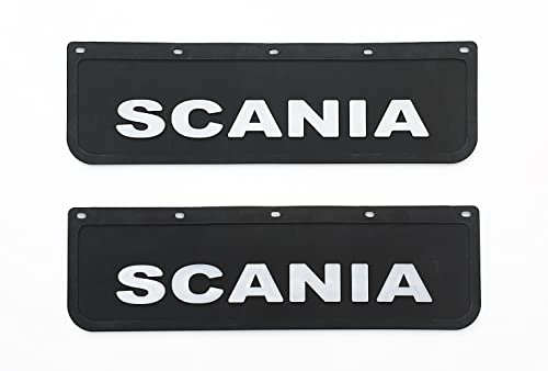 LKW 2 STK. Schmutzfänger aus Hartgummi für Scania Truck Auflieger - Gummi Schmutzlappen 60x18cm Schwarz mit 3D-geprägter Beschriftung Scania