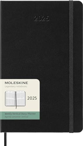 Moleskine Weekly Planner, Vertikale Wochenplaner 12 Monate 2025, Fester Einband und Elastischer Verschluss, Farbe Schwarz, Großes Format 13 x21 cm