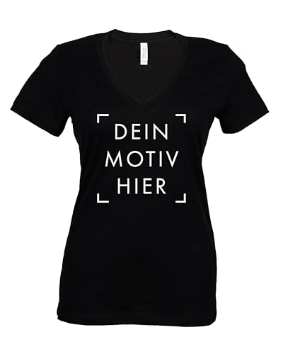 ORWO T-Shirt Damen Bedrucken | Premium T-Shirt mit Spruch selbst gestalten | 100% Baumwolle | V-Ausschnitt | Geschenk für Frauen (L, Schwarz)