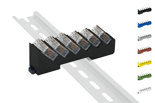 Din Rail Hutschienenhalter für 6x Wago Klemmen/lever clamps 221-412/413 (Wagoklemmen nicht im Lieferumfang!) (Schwarz (Prime))