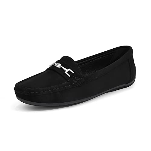 DREAM PAIRS Damen Loafer Bequeme Mokassins Slippers Damen Niedrige Schuhe Faltbare Klassische Loafer SCHWARZ-Suede 41 (EUR) SDLS2205W-NEW-E