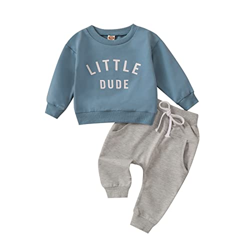 Baby Boy Kleidung Set Kleinkind Kleidung Set Brief Print Pullover Sweatshirt Hosen Outfits Baby Trainingsanzug Langarm T-Shirt und Hosen Kleine Kinder (Schatz Blau, 6-12 Monate/80cm(31.50in))