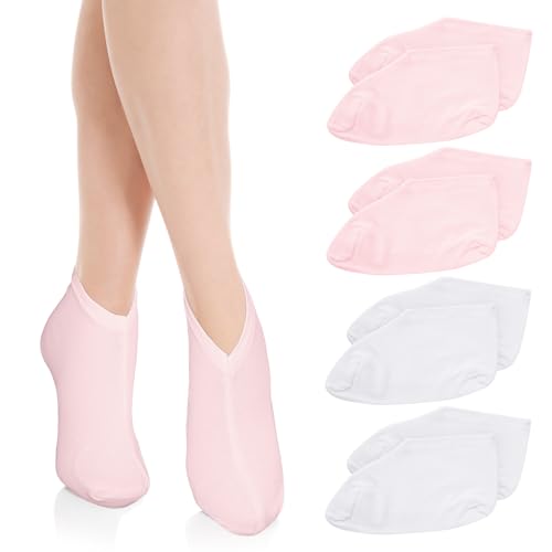 Wanmu Feuchtigkeitssocken, 4 Paar Feuchtigkeitsspendende Socken Kosmetische Socken Wiederverwendbare für Trockene Rissige Füße Frauen Fußpflege (Weiß, Rosa)