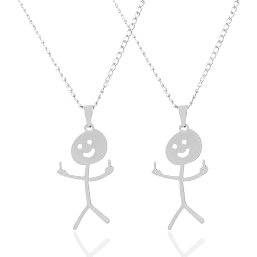 Lustige Graffiti-Halskette, 2 Stücke Smiley Finger Halskette, Lustige Graffiti Halskette, Mittelfinger Kette, Funny Geschenk für Einen Guten Freund(2 Silber)