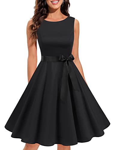 Gardenwed Damen Rockabilly Kleider 50er Jahre Festliche Kleider Knielang Schwarz Cocktailkleider Abendkleid Kleid Hochzeit gast Black L