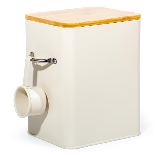 GREELUE 6.5L Waschmittel Aufbewahrung mit Dosierlöffel, Waschpulver Box, Futter Container, Aufbewahrungsbox für Kekse, Kaffeebohnen, Tierfutter (Beige)