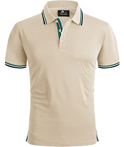 SwissWell Poloshirt Herren Kurzarm Atmungsaktiv Golf Tennis Sport Polo Shirts Sommer Freizeit T-Shirt Beige XL