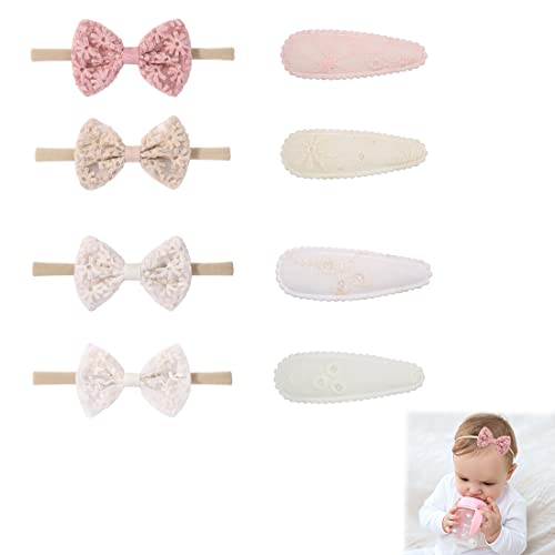 Baby Mädchen Stirnbänder ，8 Stück Schleife Kleinkind Kopfbedeckung Haarspangen & clips Elastische Neugeborene Haarbänder Niedlicher Haarschmuck，Besticktes und bedrucktes Stirnband für kleine Babys