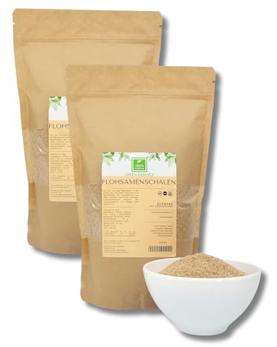 Flohsamenschalen 1 kg (2X500g) - natürliche Ballaststoffe von der Grünen Essenz - Flohsamenschalen gemahlen - vegan - Low Carb - Ballaststoffreich - ohne Zusätze - Ersatz für Mehl in Keto-Diät