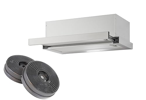 Yuna ALVA FS60B Dunstabzugshaube inklusive Kohlefilter | Flachschirmhaube | Breite 60 cm | Luftstrom 358 m³/h | Edelstahlblende | LED-Beleuchtung | Umluft & Abluft geeignet | 30,4 kWh/Jahr | 64 dBA