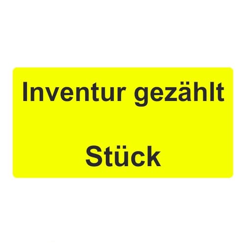 Inventuretiketten, Inventuraufkleber - Inventur gezählt Stück - 100 x 50 mm - 500 Stück (Leuchtgelb)