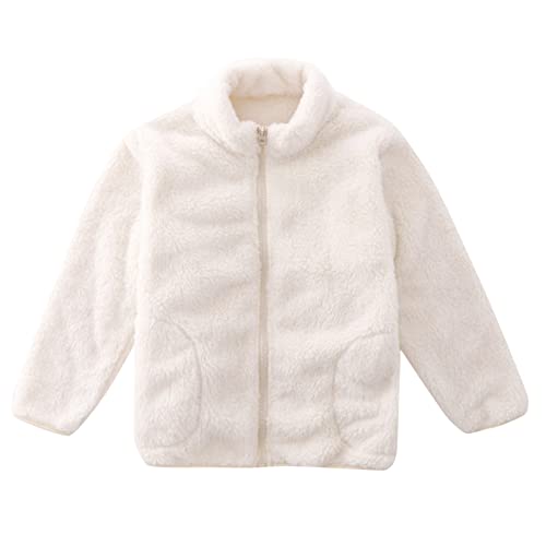 Baby Kleinkind Fleecejacke für 2-16 Jahre Kinder Jungen Mädchen Übergangsjacke Frühling Herbst Winter Warm Fleece Jacke Stehkragen Kuscheljacke Strickfleecejacke Fleecemantel (White, 7-8 Years)