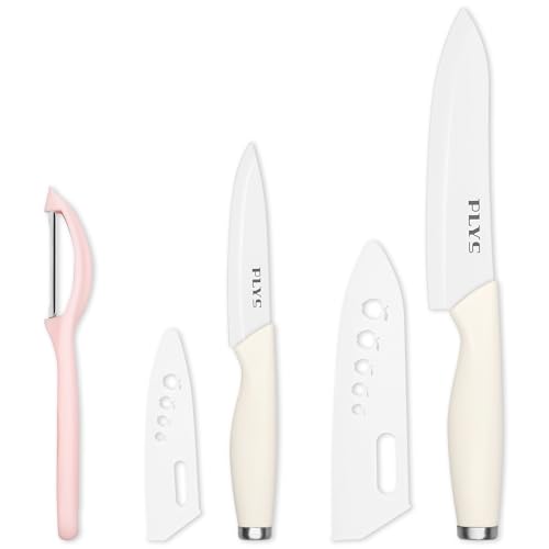 Keramikmesser Set Keramik Messer Küche: Scharf 2er Pack Messerset 15.5cm Kochemesser, 10.7cm Obstmesser Geschenk für Mama (Weißem Griff)