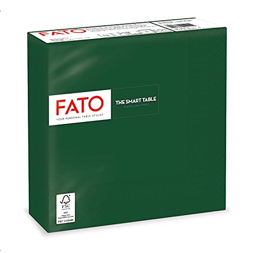 Fato, Einweg-Papierservietten, Ideal für informelle Mittagessen und Buffets, Packung mit 50 Servietten, Größe 33x33, 4-fach gefaltet, 2-lagig, Waldgrün, 100% reines Zellulosepapier, FSC-zertifiziert