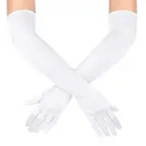 KarneLux Damen Handschuhe Lang - 1 Paar Abendhandschuhe zu Karneval, Fasching oder Halloween - Kostüm Accessoire, Zubehör für Burlesque, Charleston und 20er Jahre Verkleidungen (Weiß, 55 cm)