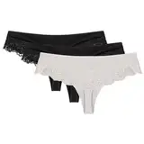 Wolbar Dame Shorts-Strings Spitze Stilvoll Elegant Verführerisch Dessous WB409, Schwarz/Schwarz/Weiß,L