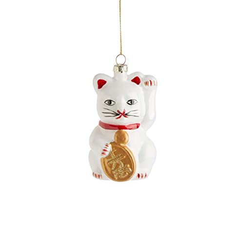 BUTLERS Weihnachtsbaumkugel Glückskatze Christbaumschmuck Glas Weiß -Hang ON- Weihnachten Baumkugeln Winkekatze Figur | Tannenbaum Deko & Weihnachtsdeko