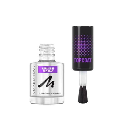 Manhattan Nail Top Coat Ultra Shine, transparenter Überlack mit Hochglanz-Finish für eine langanhaltende Maniküre, 12 ml