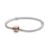 PANDORA Moments Schlangen-Gliederarmband mit Zylinderverschluss aus Sterling-Silber und 14 Karat rosévergoldeterr Metalllegierung, kompatibel mit Charms und Anhängern aus der Moments Kollektion 19cm