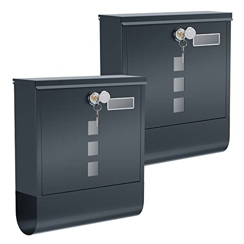SONGMICS Briefkasten, 2er Set, Wandbriefkasten, Schloss mit Kupfer-Schließzylinder, drehbare Abdeckung, Zeitungsfach, Sichtfenster, Namensschildhalter, abschließbar, anthrazit GMB20AG02