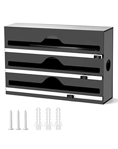 QWORK® 3 in 1 Küche Folienspender Folienschneider für Frischhaltefolie Folien Backpapier, Kompatibel mit 31 cm Rollen, Wandmontage oder Stand auf der Arbeitsplatte